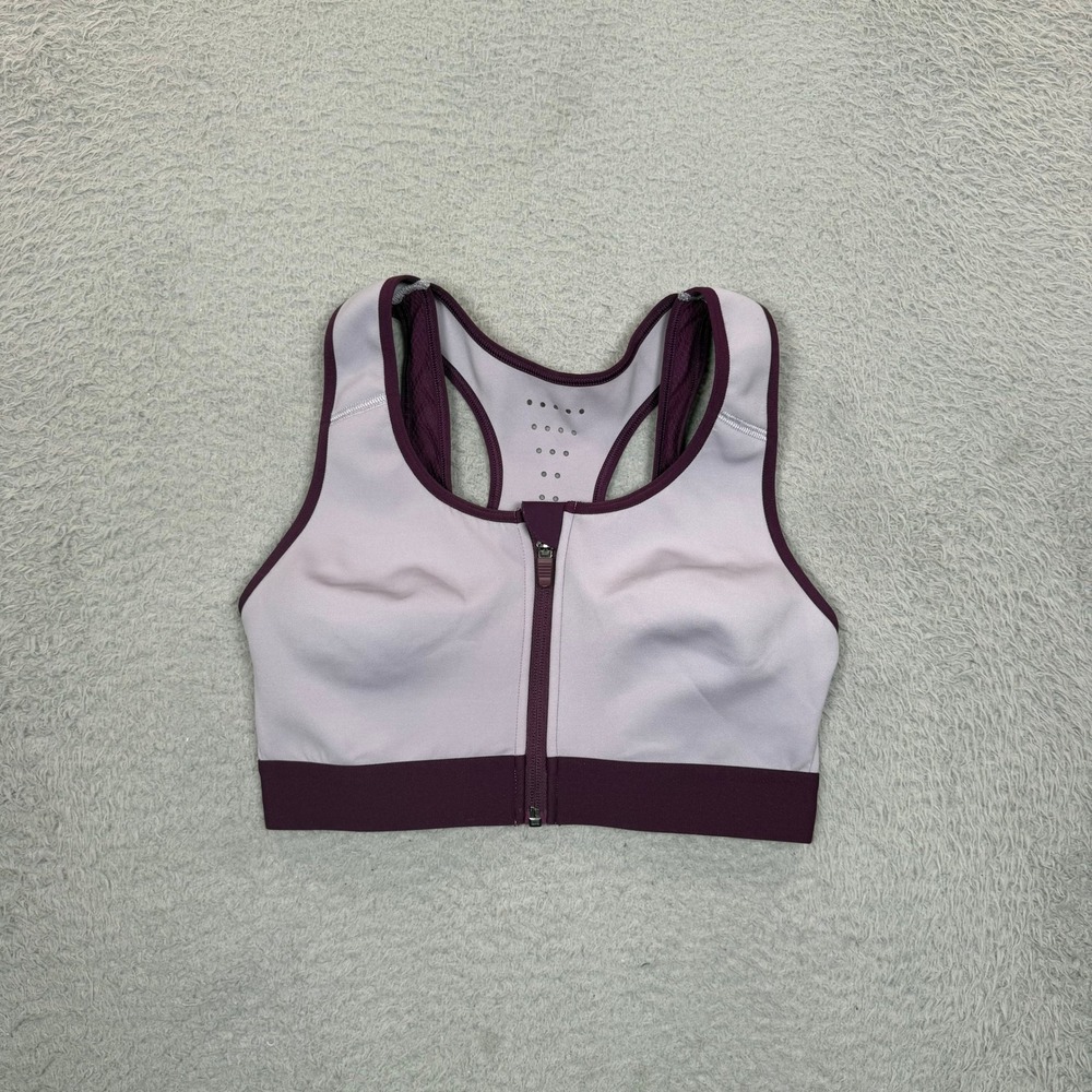 Fabletics Womens Front Zip High Impact Sports Bra Purple Lavender Racerback